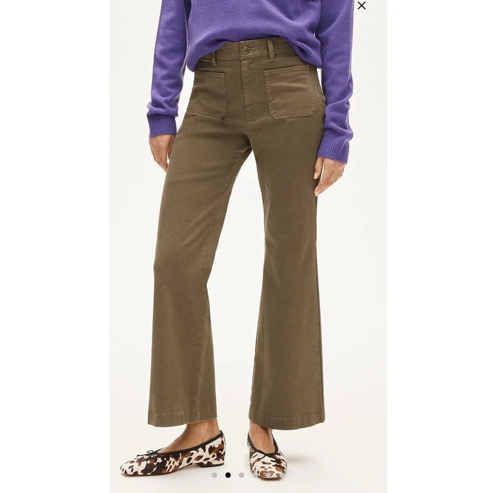 J.Crew Charley Kick Out Crop High Rise Wide Leg Pants Olive Green Size  26 NWOT